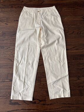 LL Bean Women's Butter Mom Coastal Yellow Cotton Ankle Trouser Pants Pockets.